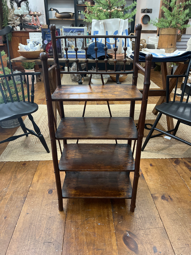 Vintage Dark Stained Bamboo Four Tiered Shelf Unit