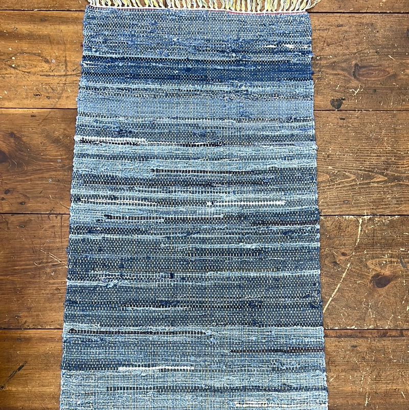 2’ x 3’ Vintage Denim Rag Rug with Tassels