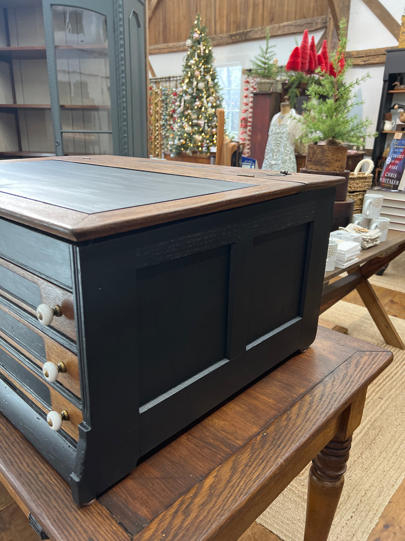 Antique Oak Counter Top Six Drawer Spool Cabinet Slant Top Desk