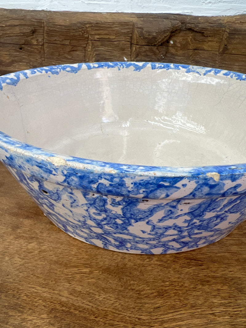 Antique Blue + White Spongeware Cream/Milk Pan