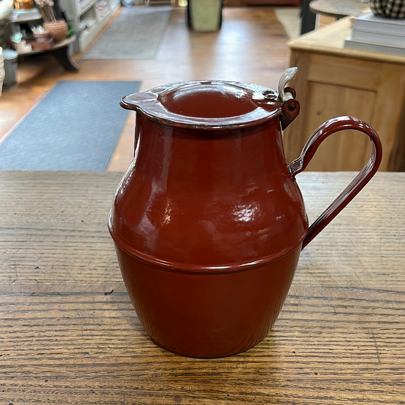 Vintage French Brick Red Enamel Kettle/Pitcher