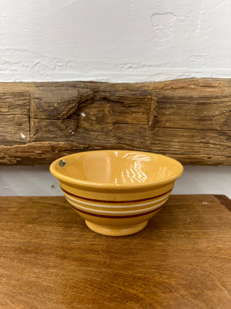 Antique Yellow Ware Double White + Double Brown Banded 5” Bowl