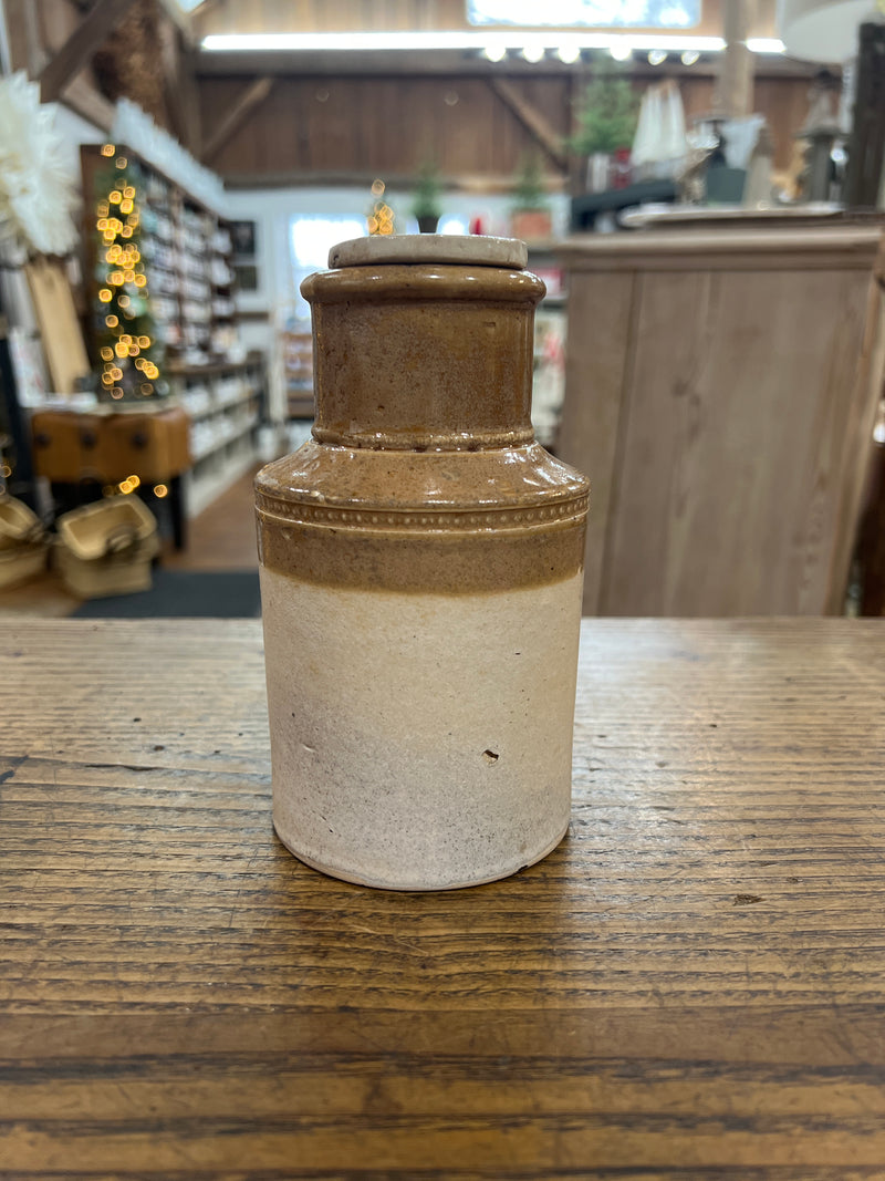 Antique Bailey Fulham English Two Tone Stoneware Jar with Stoneware Lid