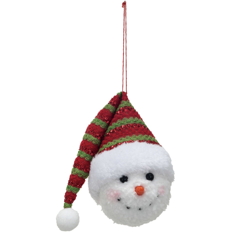 Fabric Snowman Head Ornament w/ Hat, Multi Color