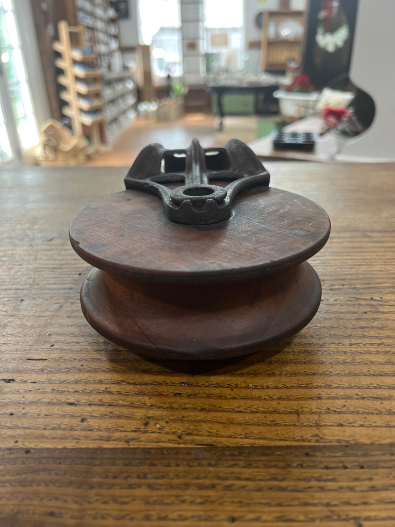 Vintage Cast + Wooden Pulley