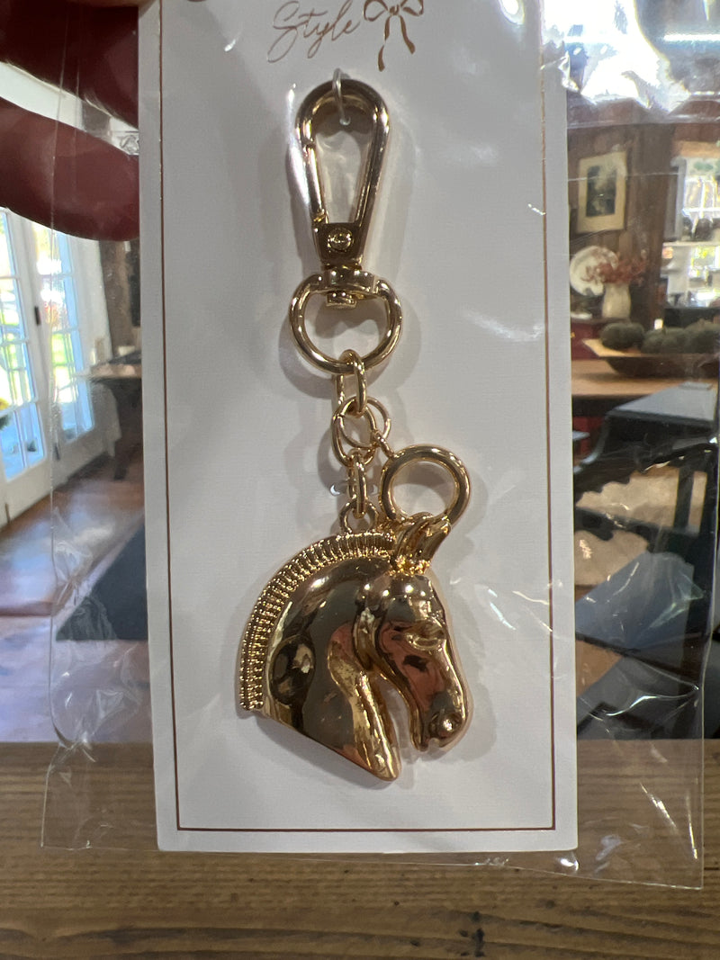 Horse Bust Bag Charm in Shiny Gold
