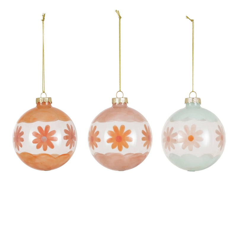 Hand-Painted Glass Ball Ornament w/ Flowers, 3 Styles