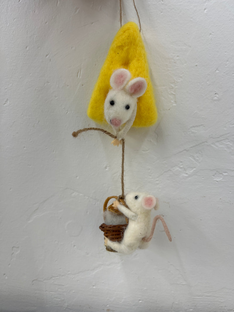 Handmade Wool Felt Mice on Sausage/Cheese Ornament, 2 Styles