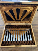 Antique Silver Plate Mother of Pearl Handled Cutlery Set of 24 Pieces in Box