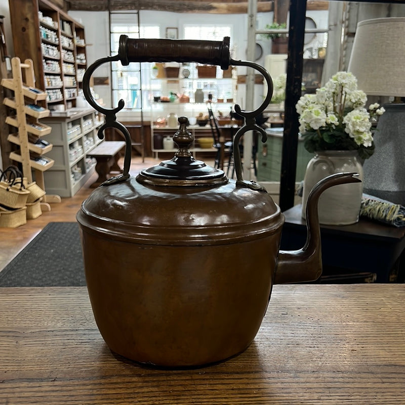 Antique Large Hammered Copper and Red Copper Lid  Tea Kettle