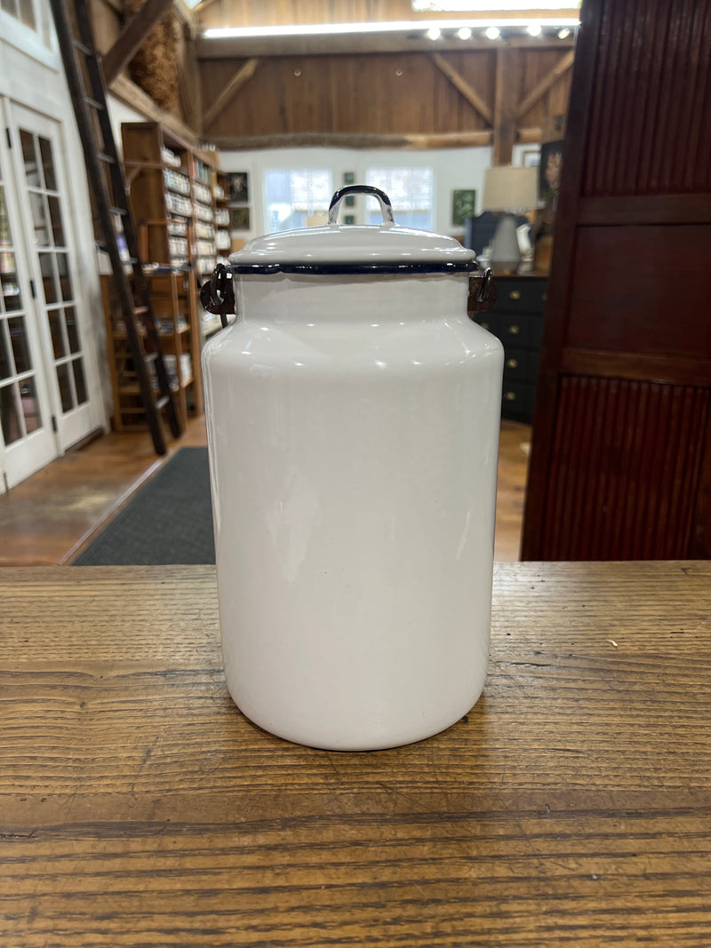 Vintage White Enamelware Milk Pail