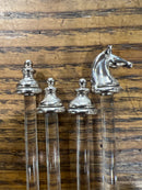 Set of 4 Vintage Clear Glass Swizzle Sticks with Chess Pieces
