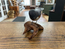 Vintage Peter Peltz Hand Carved + Painted Wood Towhee Bird Figurine on Driftwood Stand