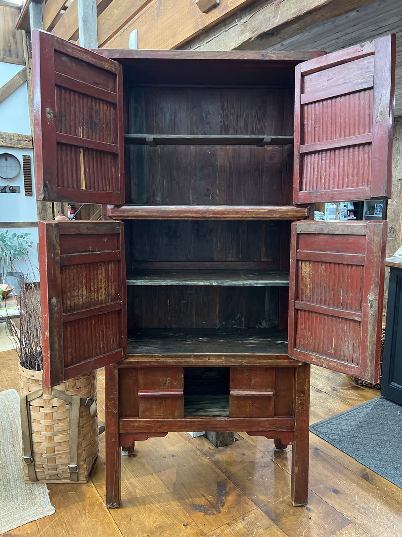 Vintage Old Chinese Six Split Bamboo Door Cabinet