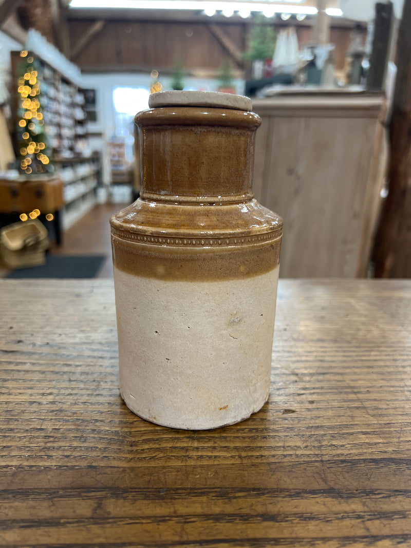 Antique Bailey Fulham English Two Tone Stoneware Jar with Stoneware Lid