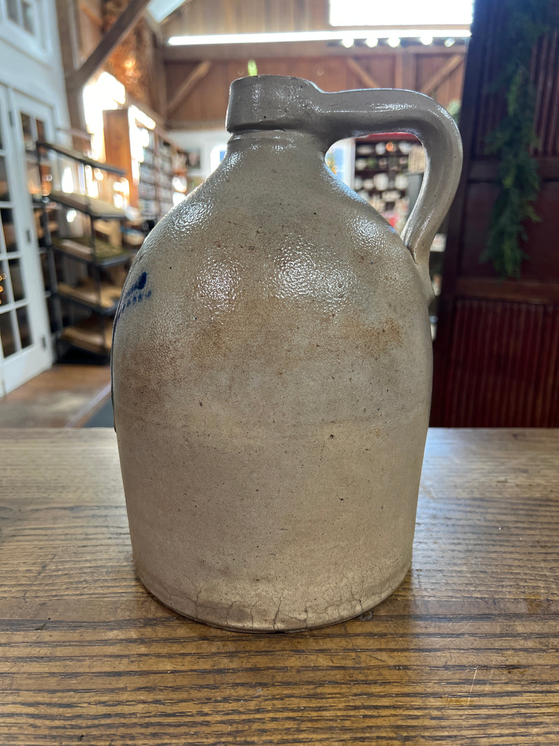 Antique E + L.P Norton Bennington VT Salt Glazed Jug with Cobalt Blue Marking