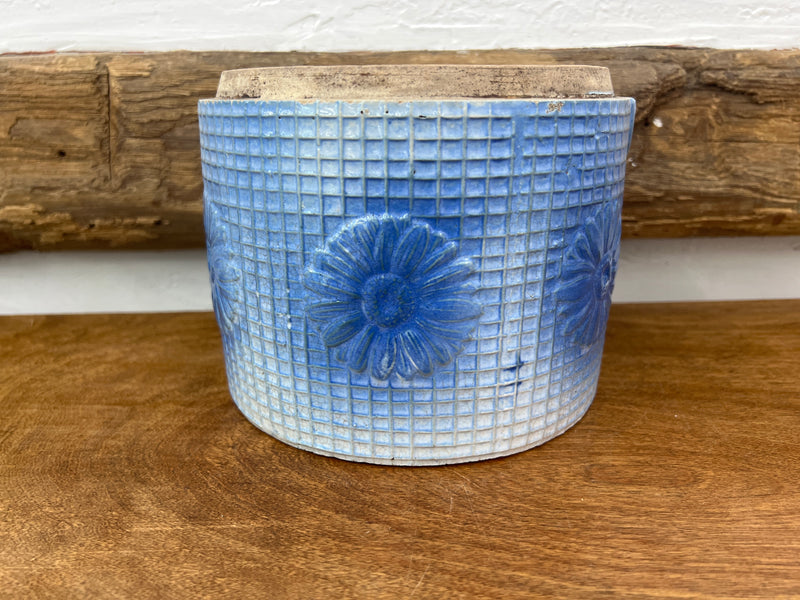 Antique Salt Glazed Stoneware with Raised Daisies Crock