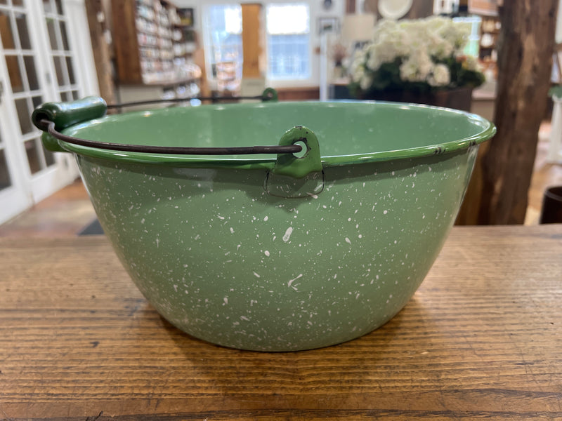 Vintage Green Speckled Enamelware Pail/Pot