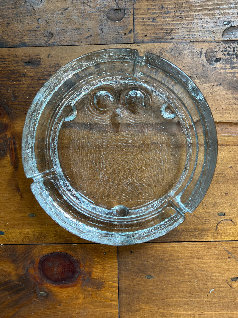 Vintage Mid-Century Blenko Hoot Owl Clear Glass Ashtray