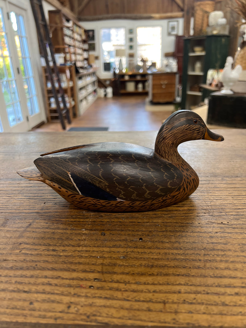 Vintage Signed Carved Wooden Duck