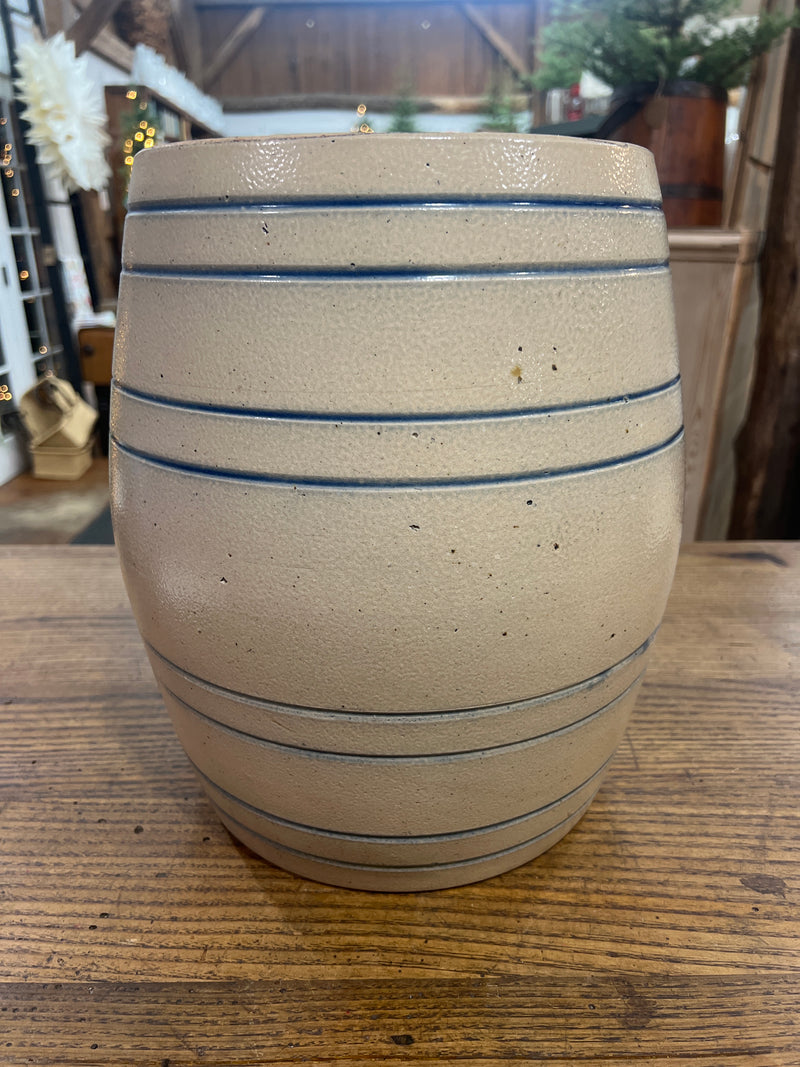 Antique 4 Gallon Stoneware Eight Blue Striped Crock with Spigot