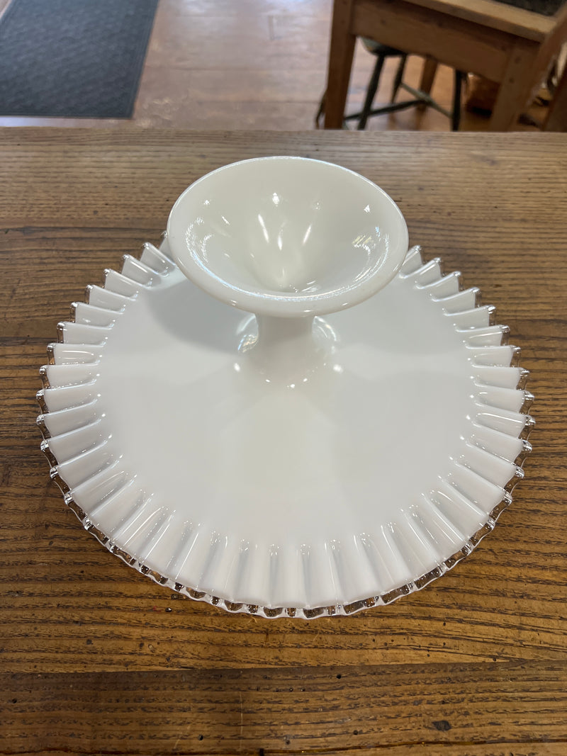 Vintage Fenton Hobnail White Milk Glass Pedestal Cake Stand