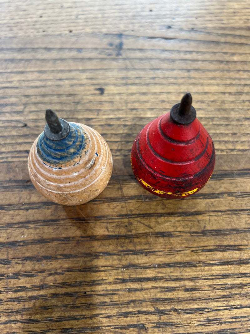 Vintage Wooden Spinning Top with Metal Tip