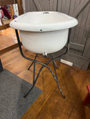 Vintage European Enamel Baby Bathtub on Stand