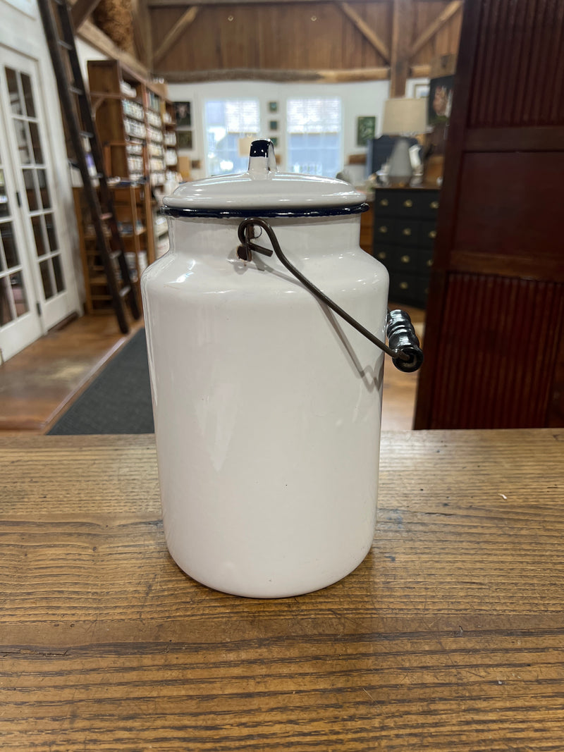 Vintage White Enamelware Milk Pail