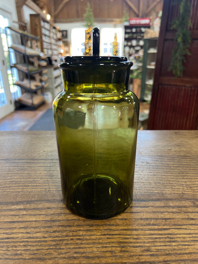 Vintage Green 9” Apothecary Jar w/ Glass Lid