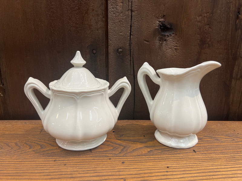 Vintage Red Cliff Ironstone Heirloom Sugar Bowl and Creamer Set