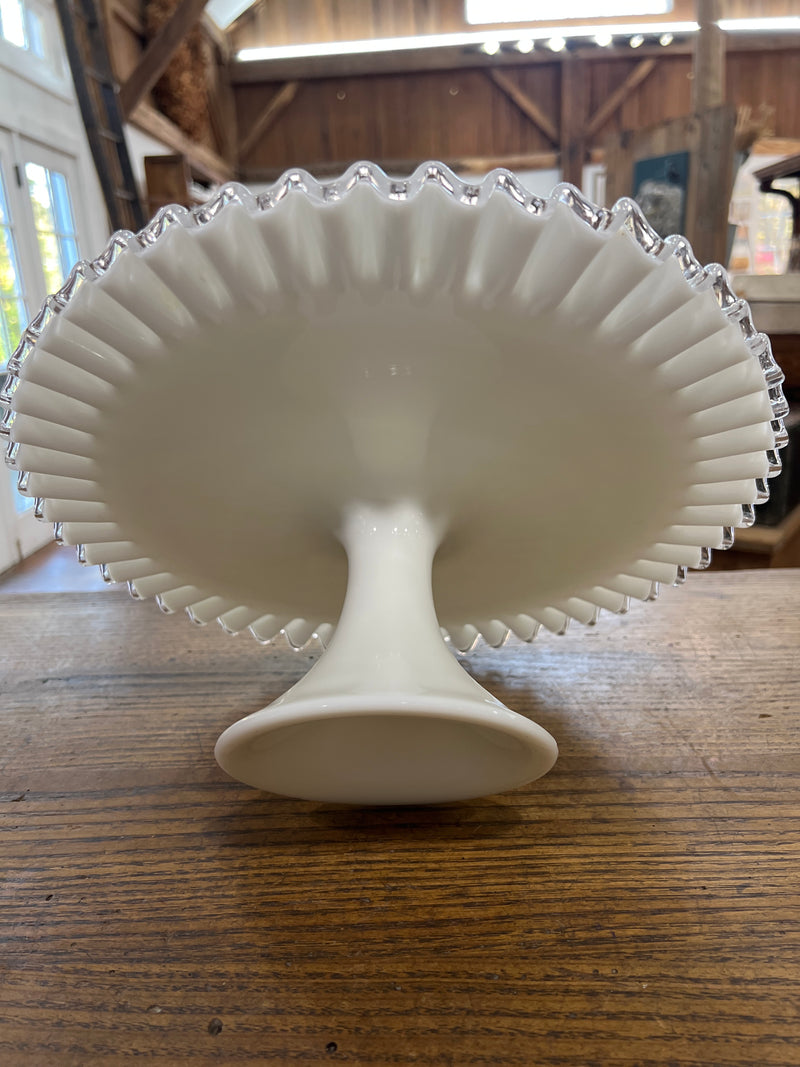 Vintage Fenton Hobnail White Milk Glass Pedestal Cake Stand