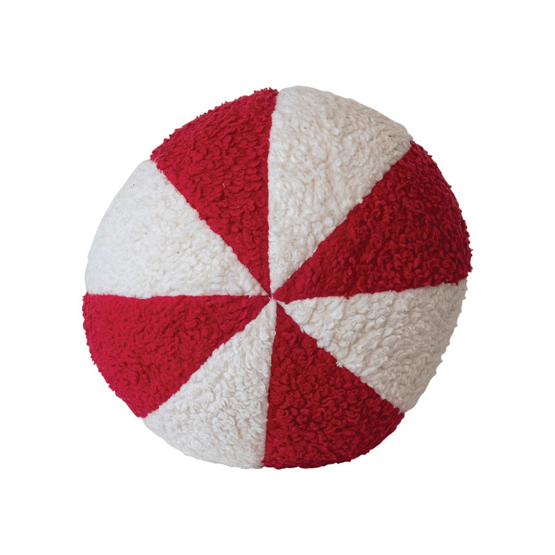 Cotton Sherpa Peppermint Candy Shaped Orb Pillow