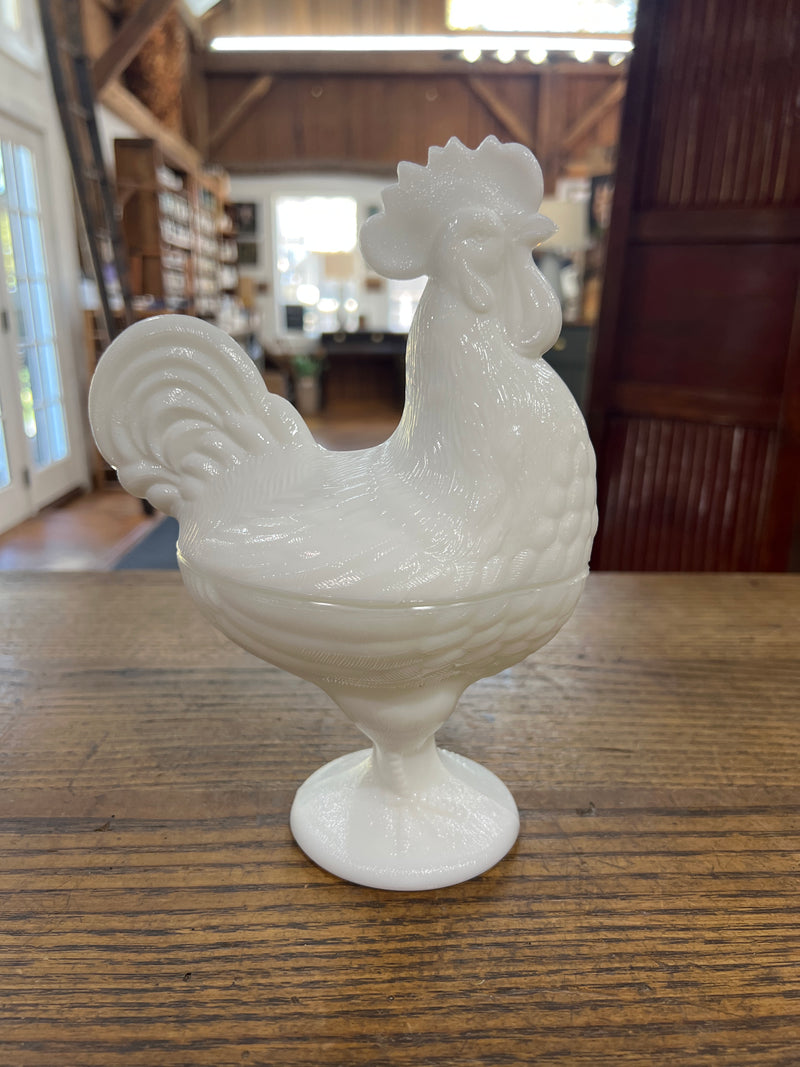 Vintage Milk Glass Rooster Candy Dish