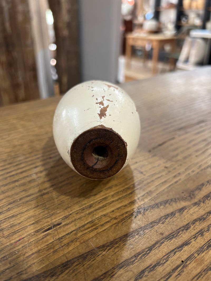 Vintage Wooden Bowling Pin with Red Stripe