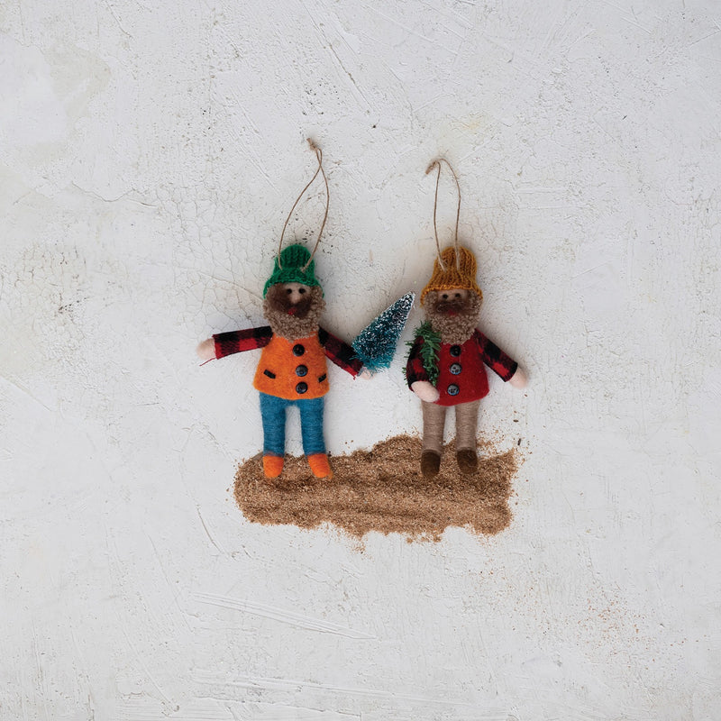 Handmade Wool Felt Lumberjack w/ Tree/Wreath Ornament, 2 Styles4.25