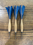 Vintage Wooden Blue Feathered Dart Set of 3