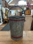 Vintage Galvanized Steel Handled Double Red Banded Bucket