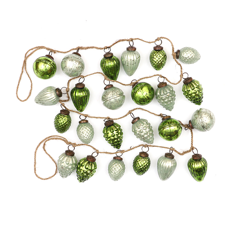 Embossed Mercury Glass Ornament Garland, Mint Color and Green