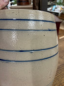 Antique 4 Gallon Stoneware Eight Blue Striped Crock with Spigot