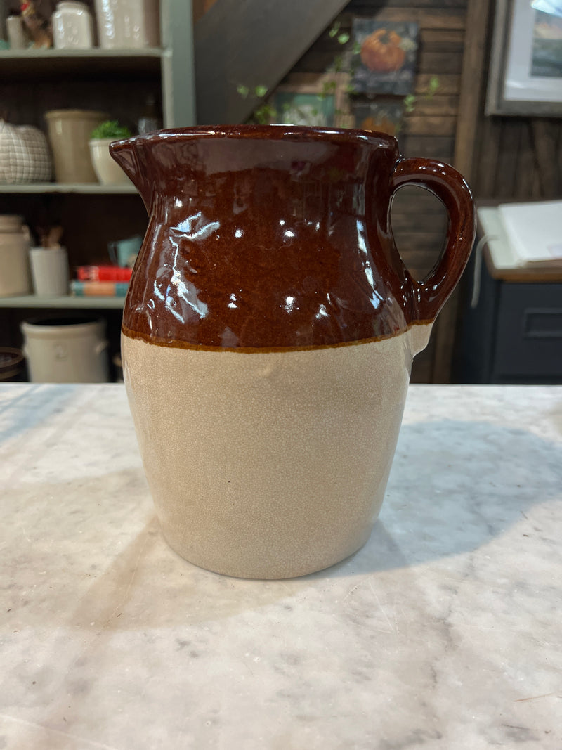 Vintage 8” Two Toned Stoneware Pitcher