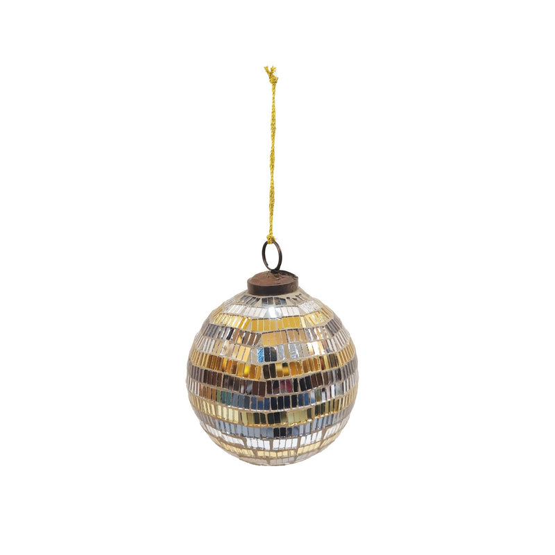 Recycled Glass Mosaic Ball Ornament, Black, Silver & Gold Finish