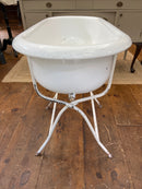 Vintage European Enamel Baby Bathtub on Stand