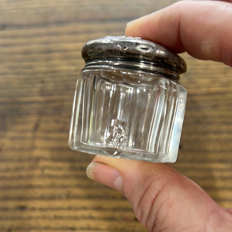 Antique Sterling Silver Lidded Crystal Cut Glass Vanity Jar