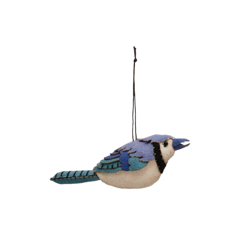 2"H Fabric Blue Jay Ornament w/ Embroidery & Applique