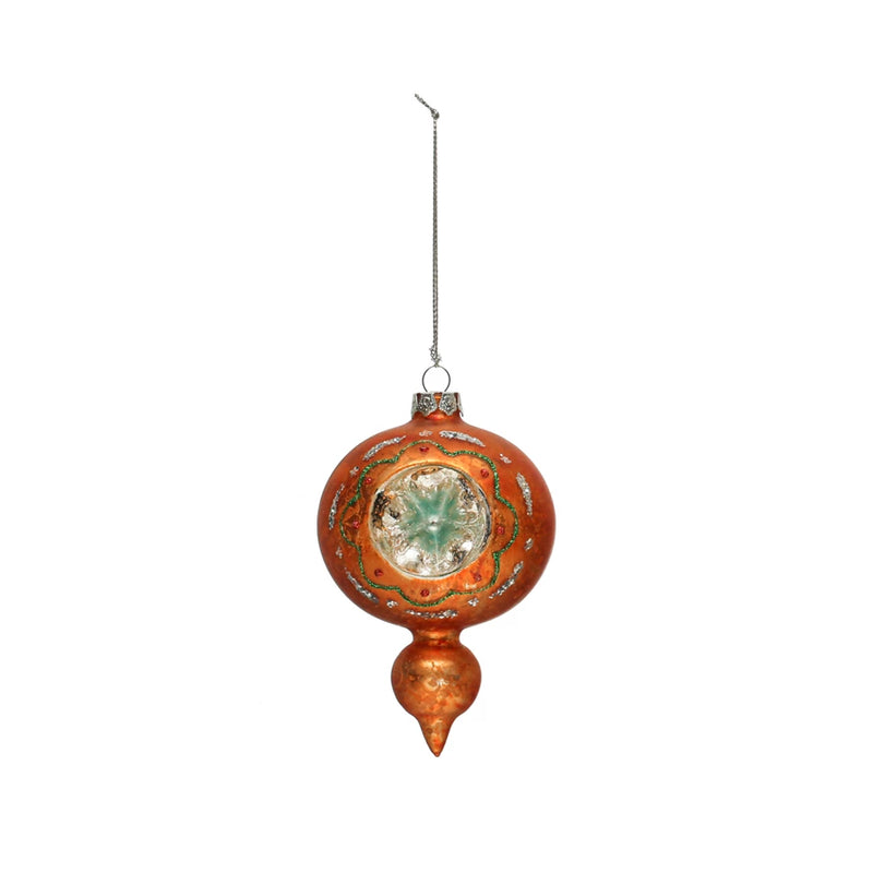 4-1/2"H Hand-Painted Glass Witch's Eye Ornament w/ Glitter, Orange Color