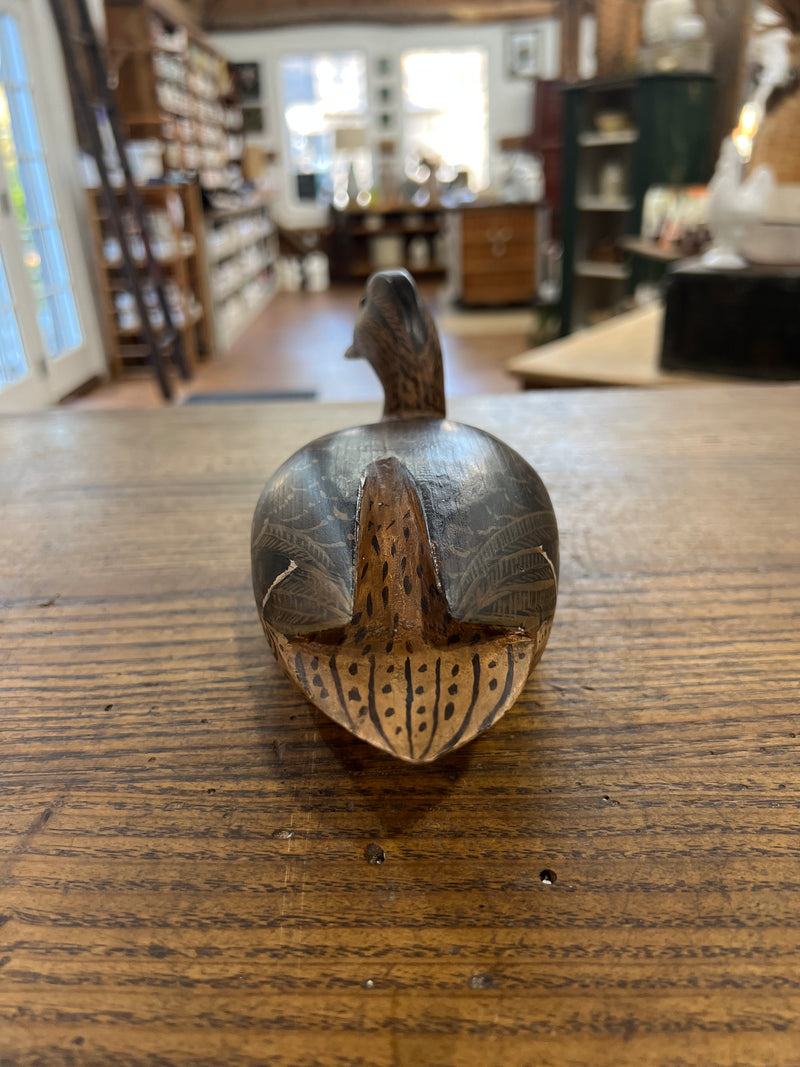 Vintage Signed Carved Wooden Duck