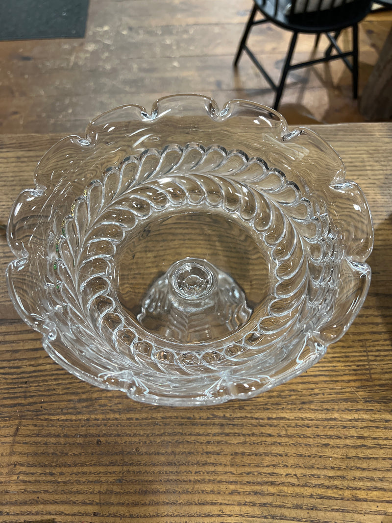 Vintage Glass Compote Pedestal with Flared Ruffled Top