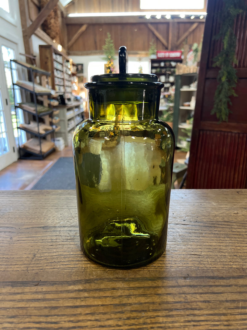 Vintage Green 10” Apothecary Jar w/ Glass Lid