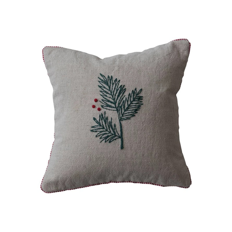 Cotton & Linen Pillow w/ French Knots & Blanket Stitch